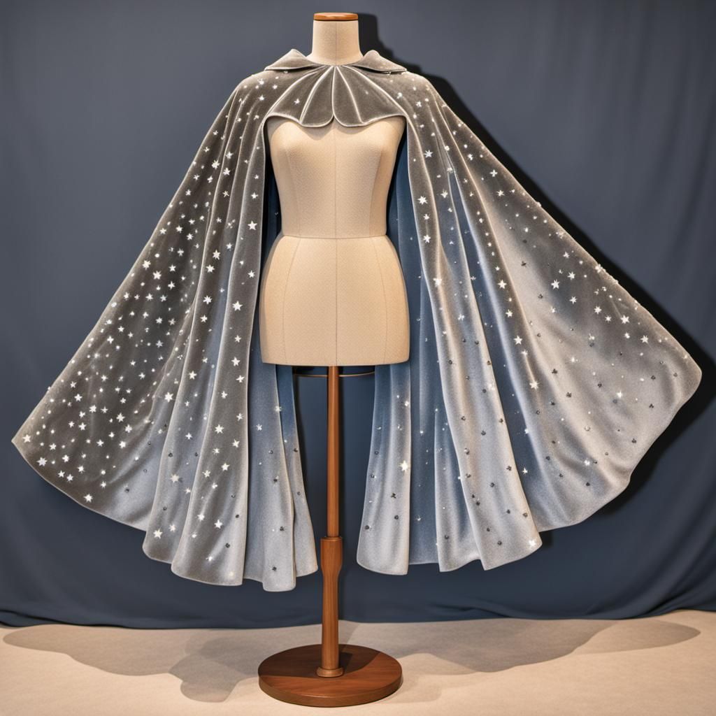 Mannequin in Velvet Cape with Silver Star Embroidery