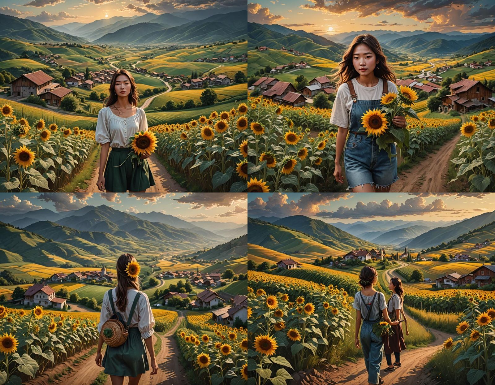 Girl with Sunflower in Hyperrealistic Field
