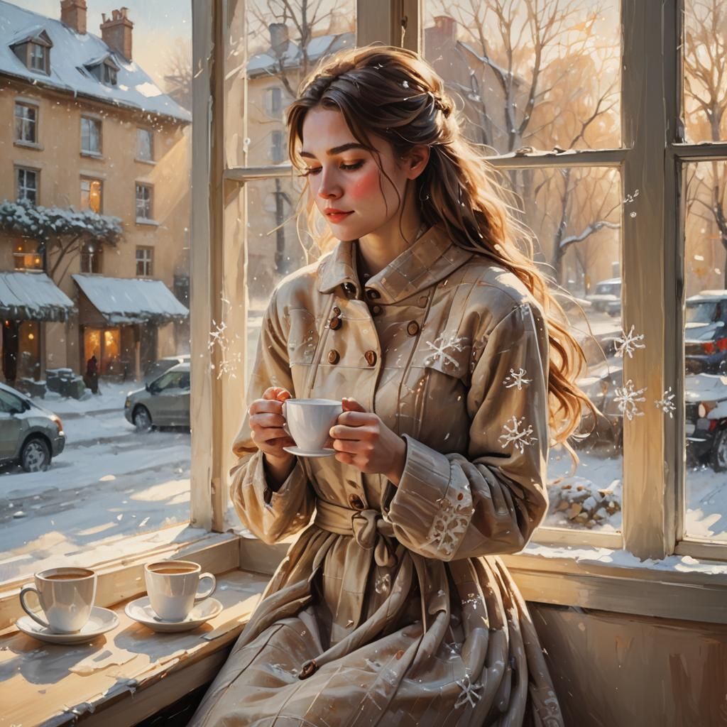 Cozy Winter Morning Coffee: An Impressionistic Scene