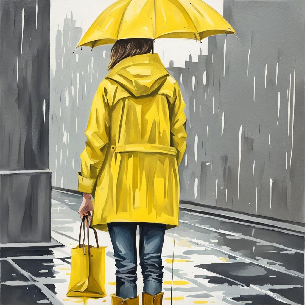 Yellow Raincoat on a Gray Rainy Day