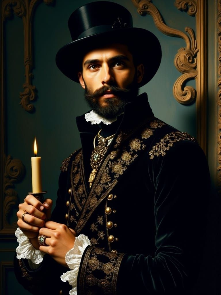 Rococo Portrait of Spanish Nobleman with Candle