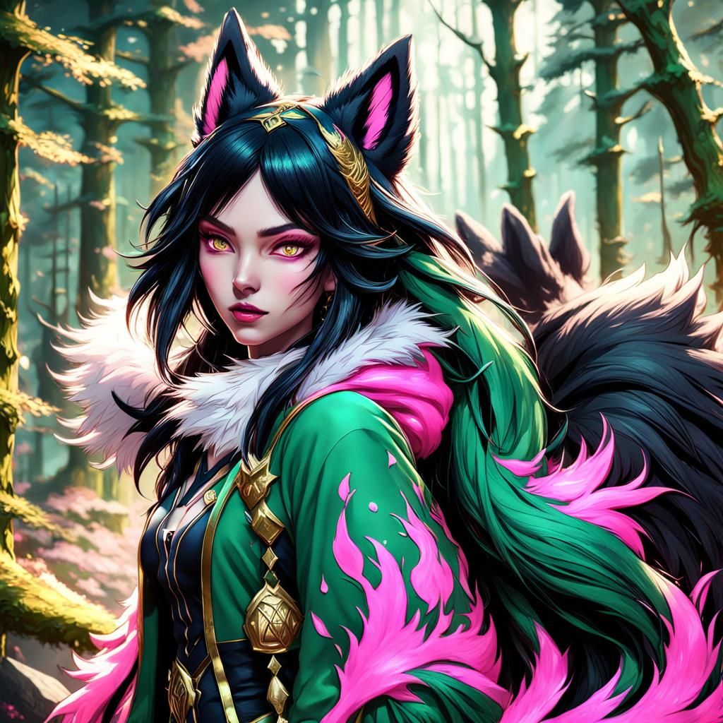 Fantasy Woman with Wolf Features in Detailed Matte Painting