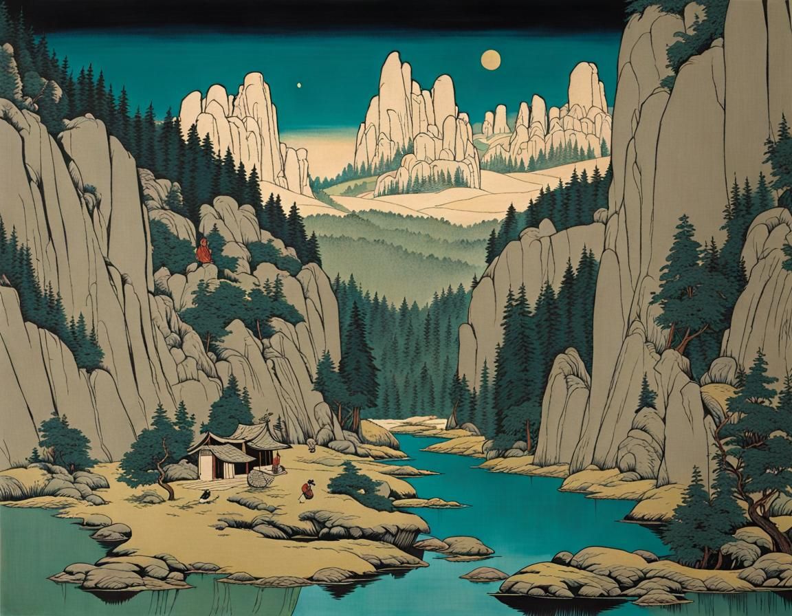 Karst Landscape in Ukiyo-e Style