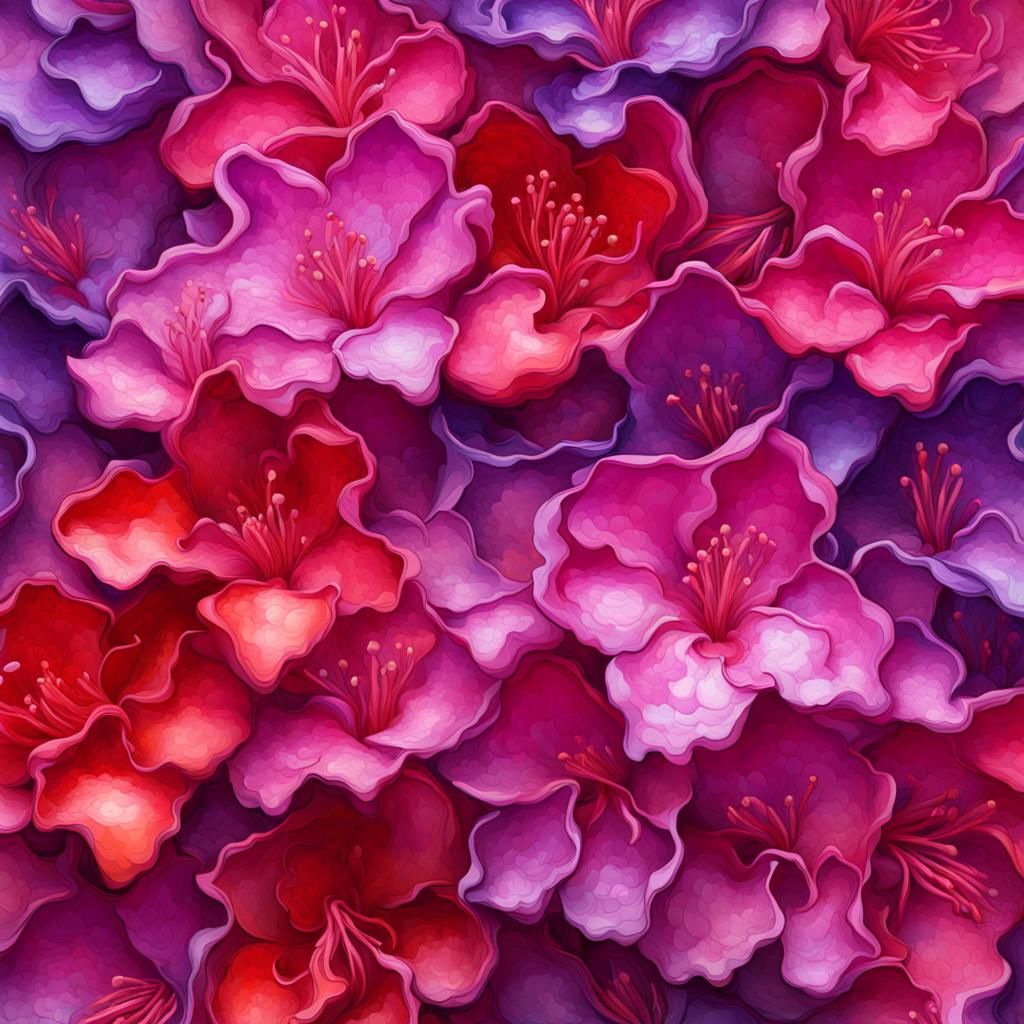 3d Abstract Pattern Azalea Flowers Extreme Closeup, Purple P...