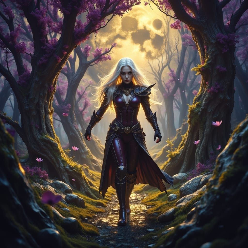 Albino Rogue in Mystical Dark Fantasy Setting