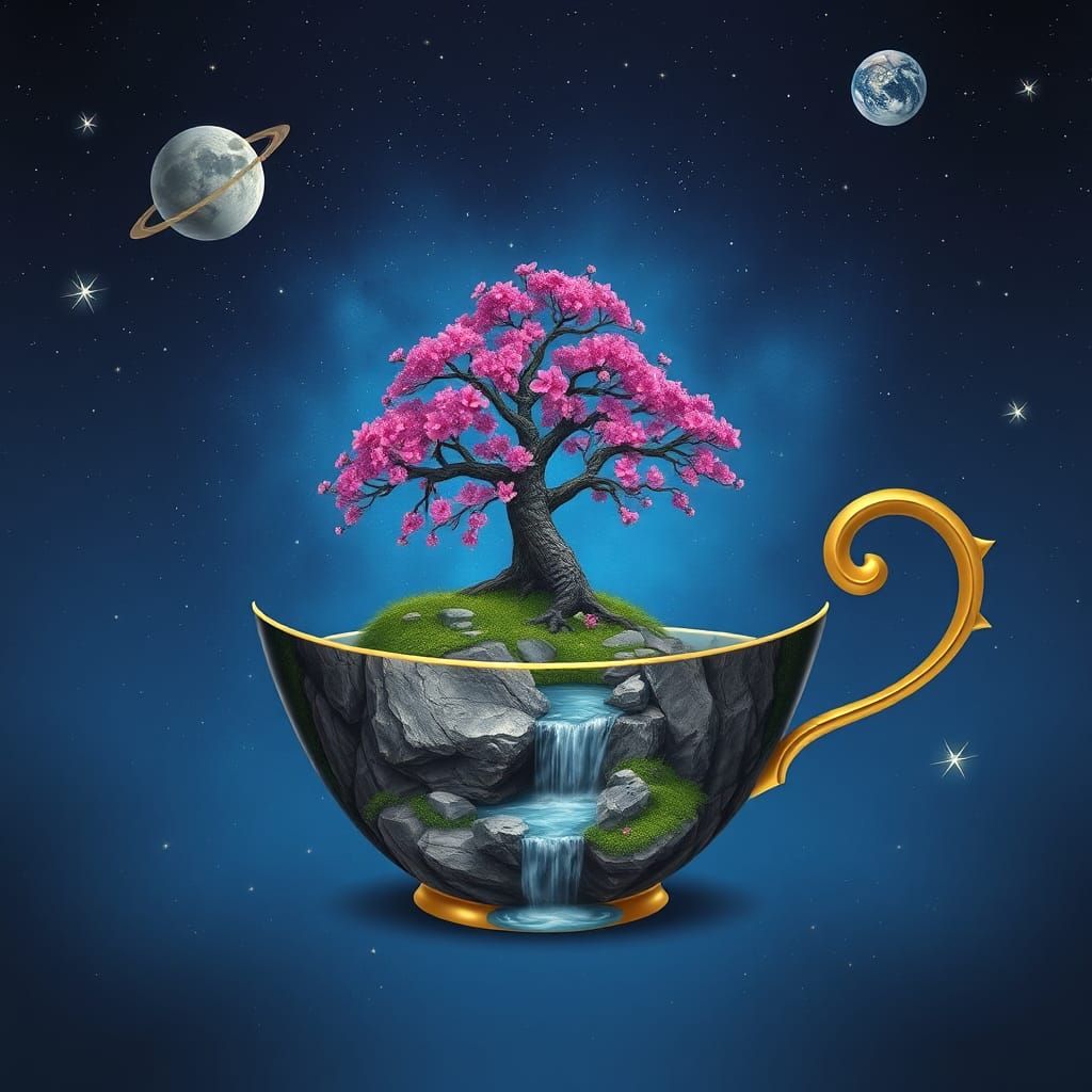 Dreamlike Teacup Landscape in Digital Art Style
