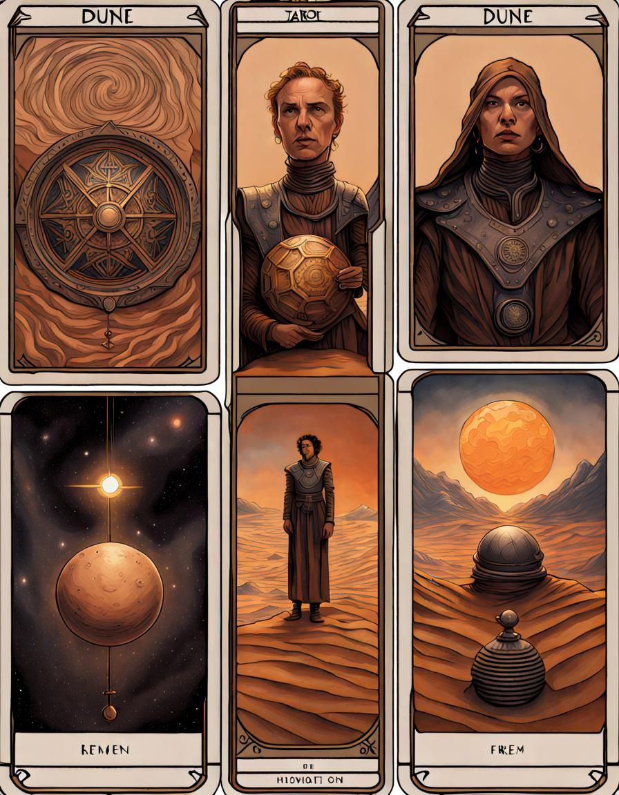 Dune fremen tarot cards hyperrealism hyperdetailed