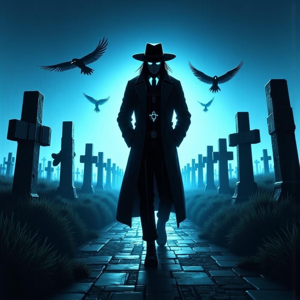 The Undertaker in Misty Graveyard, Cyberpunk Animation