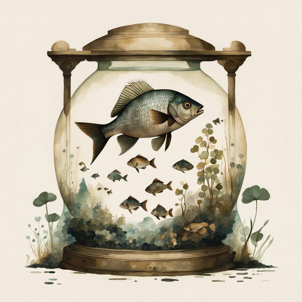 Double Exposure Fish in Art Nouveau Style