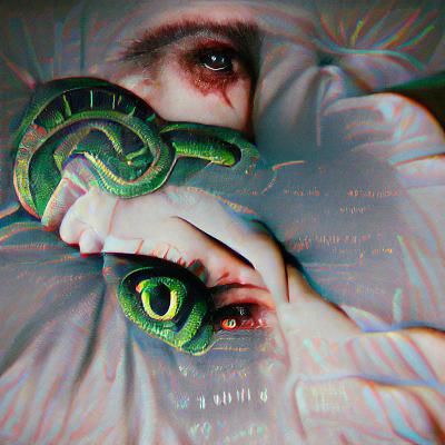 Surreal Snake Embrace: A Serpent's Caress