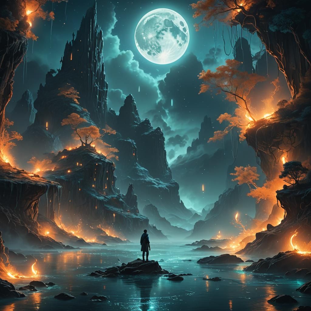 Bioluminescent Moonlit Waltz: Fantasy Concept Art