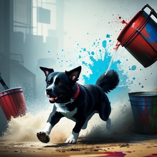 Dog Creates Colorful Chaos: Hyperrealistic Splash Art