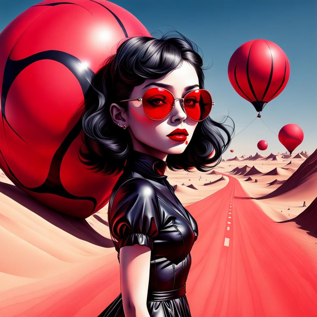 Sad Fractal Girl in Dystopian Desert Landscape