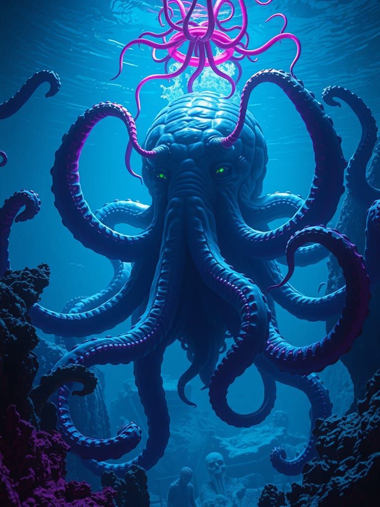 Cthulhu Rises from the Neon Abyss