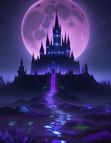 Mystical Castle Under Giant Ringed Moon