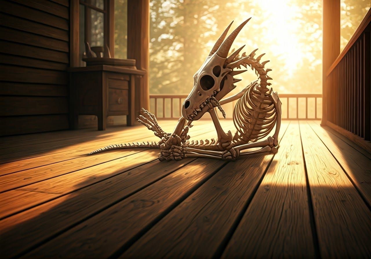 Skeleton Dragon Grooming: Surreal Digital Art