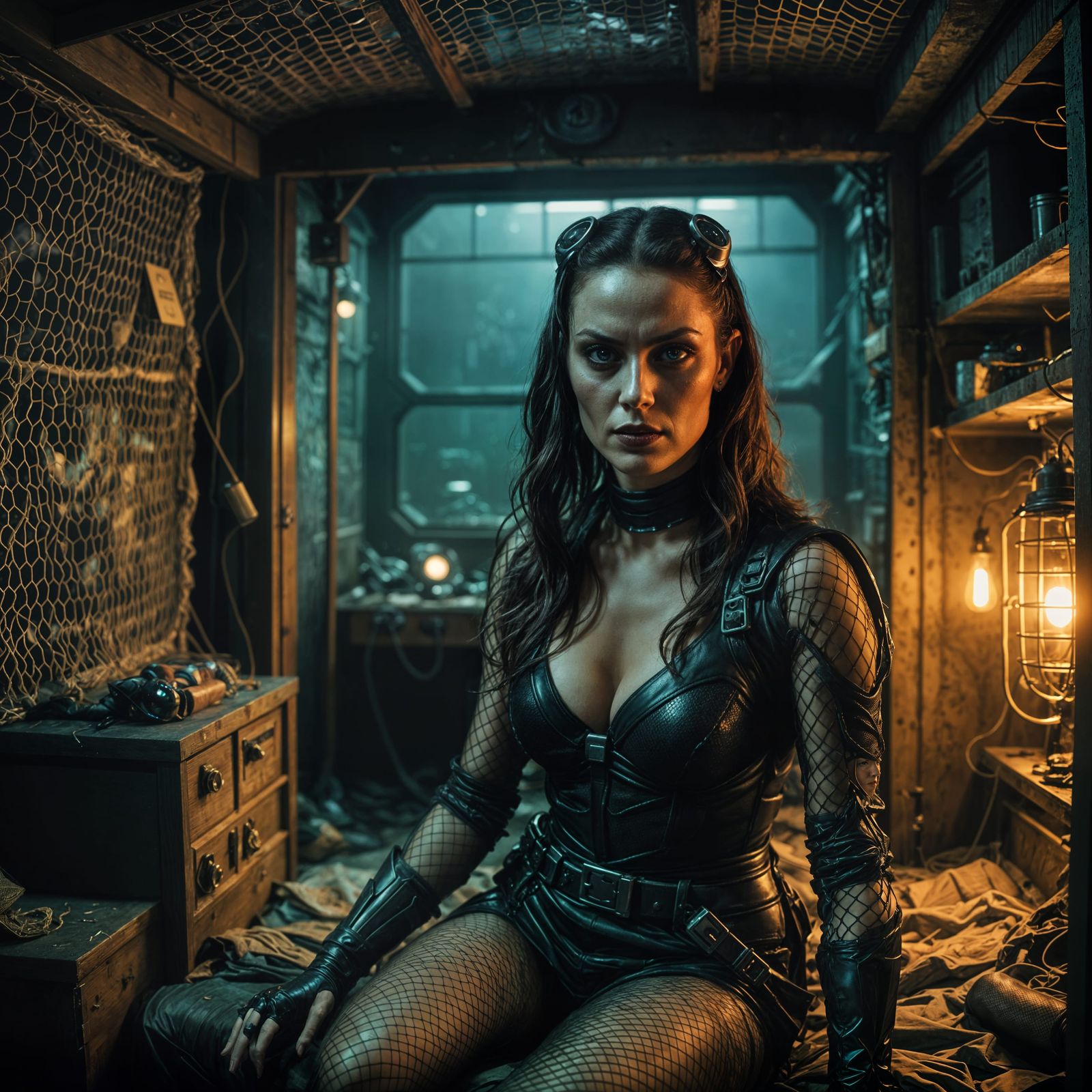 Supervillain in Hideout: Cinematic Film Still