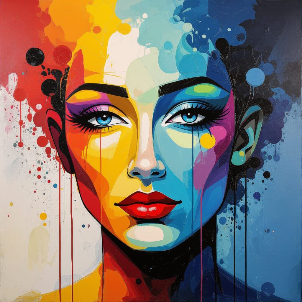 Dynamic Splash and Drip Abstract Painting