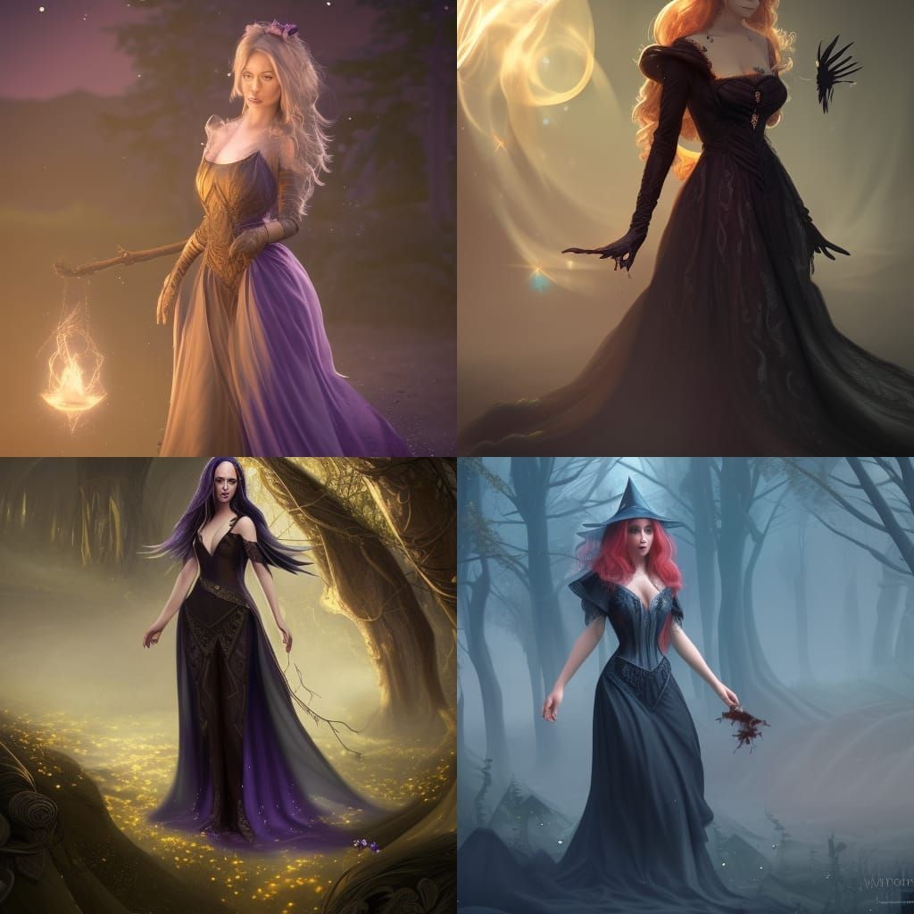 Elegant Witch Creates a Dress with Magic