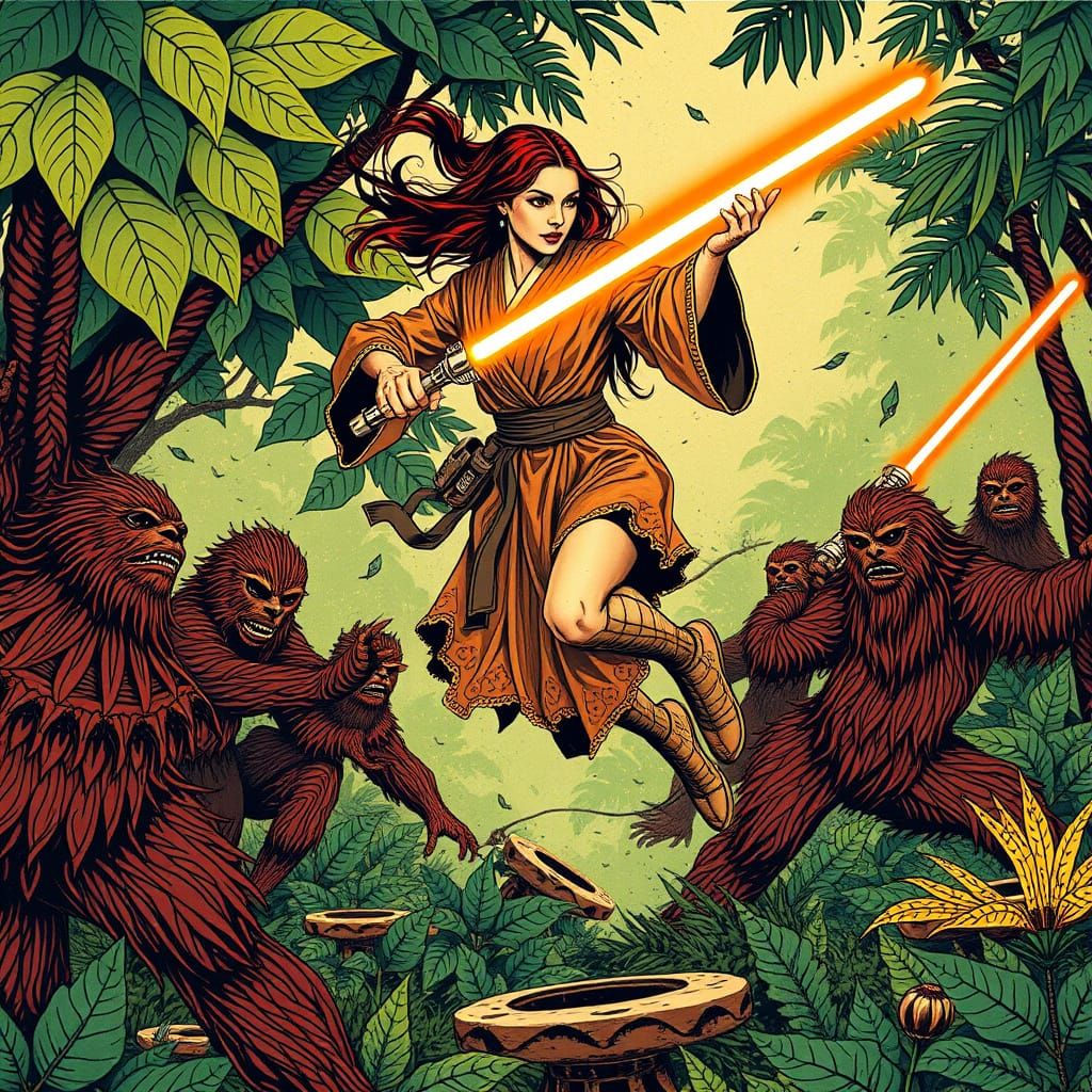 Jedi Battle on Kashyyyk in Madhubani Style