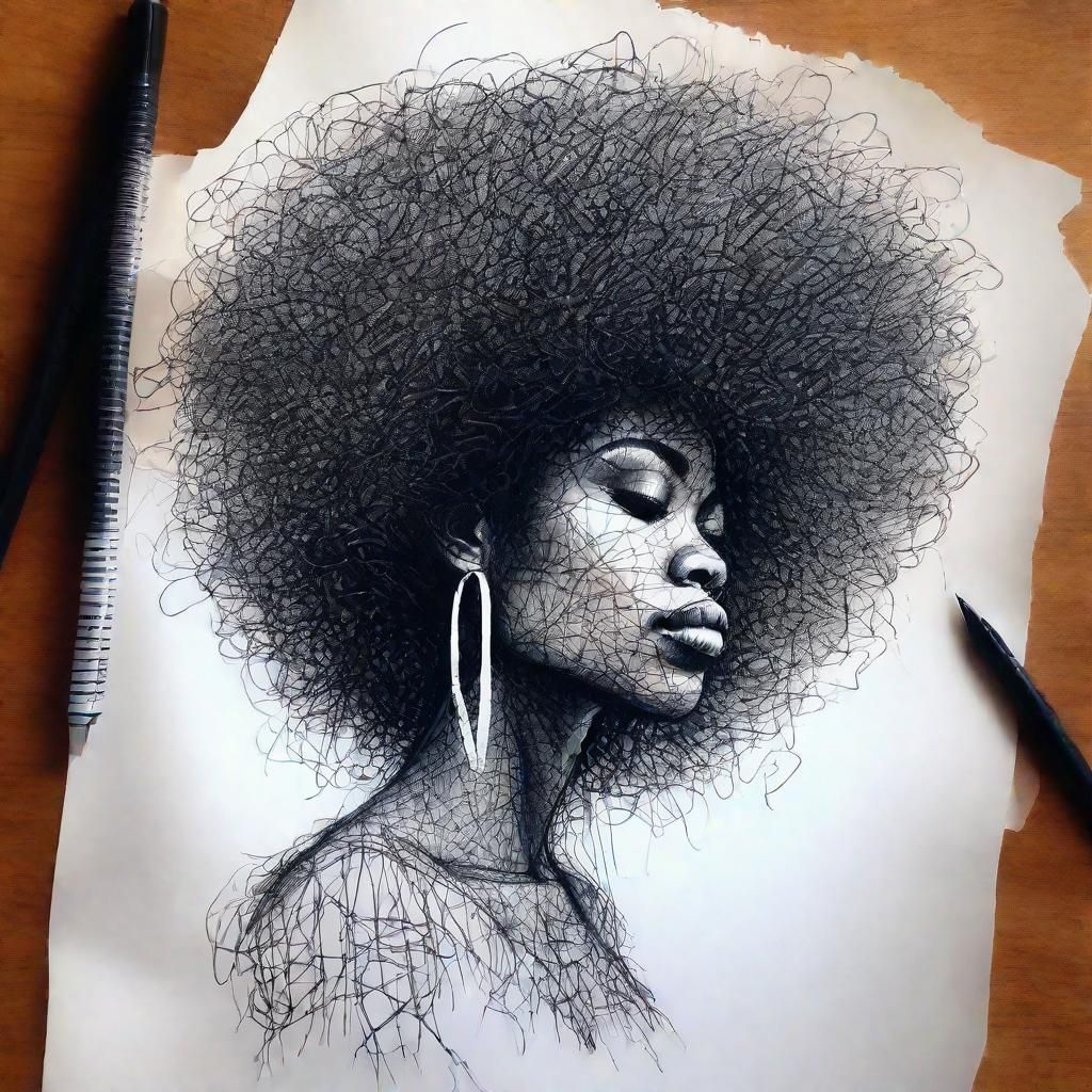 Scribble Art Portrait of an Afro Woman