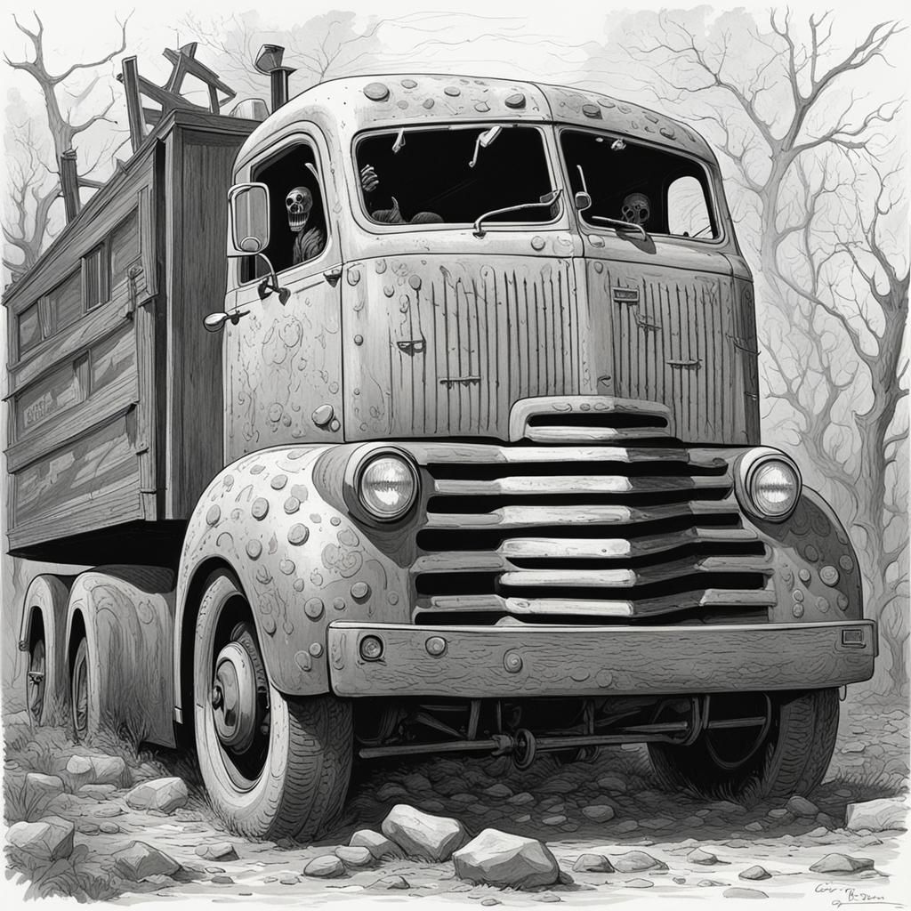 Chevy COE Truck in Dark Horror Style