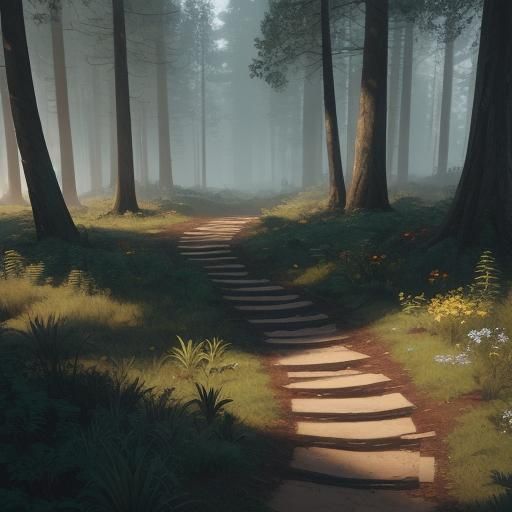 Winding Path Through Enchanted Forest, Fantasy Concept Art