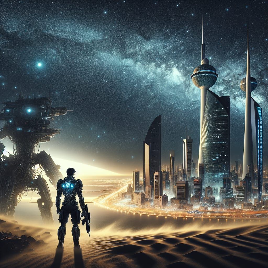 Futuristic Kuwait City Under Starlit Sky