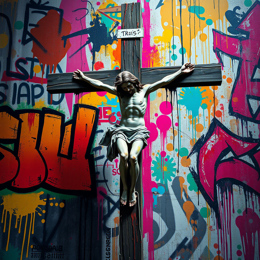 Crucifixion in Urban Style Graffiti Art