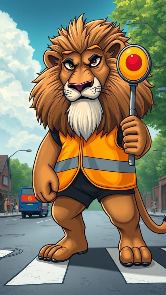 Cartoon Lion Lollipop Man in Comic Book Art
