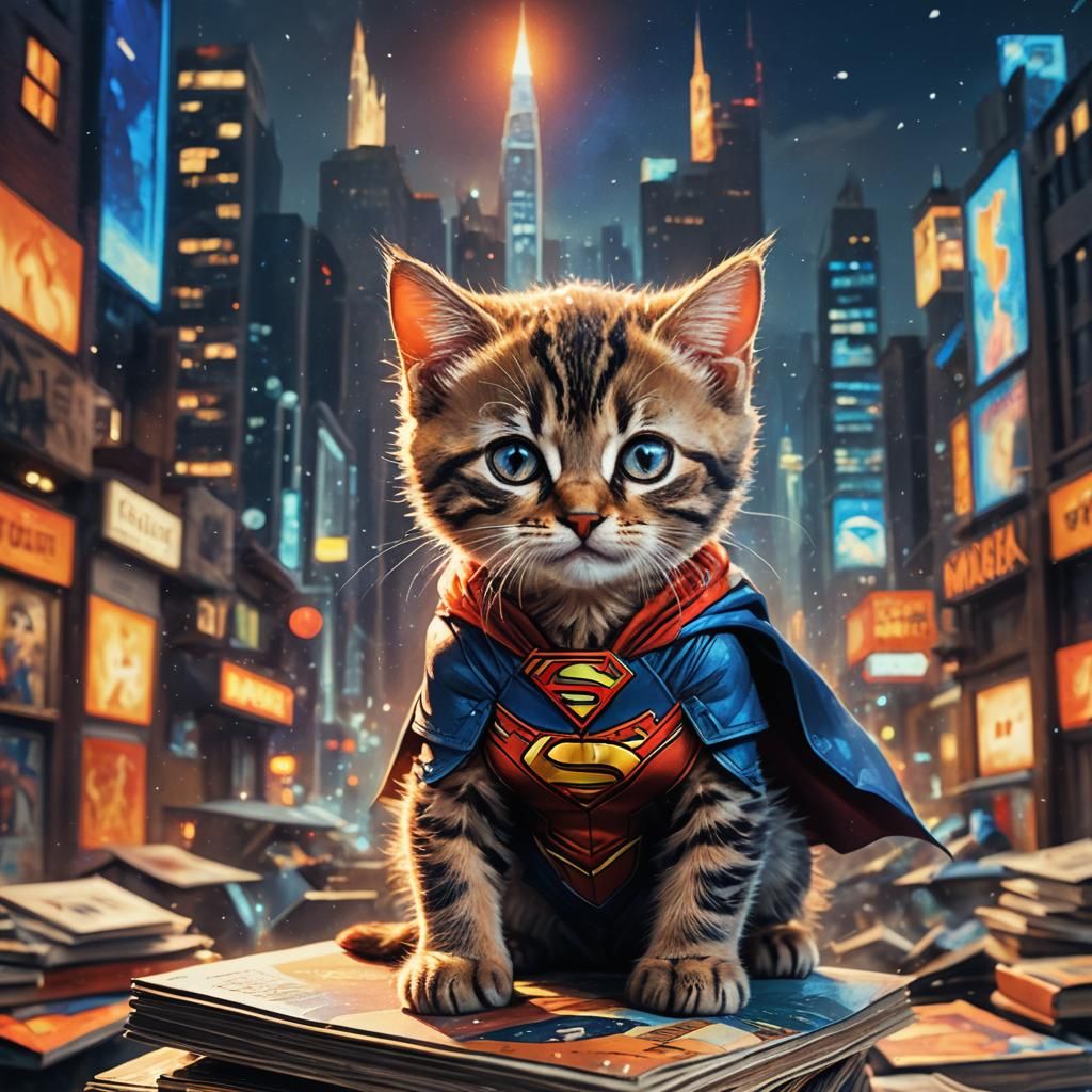 Supergirl Kitten Concept Art in Art Deco Style
