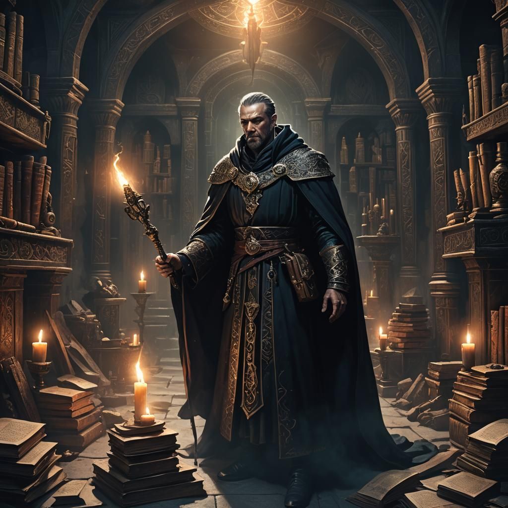 Vizier Kaelos in Mystical Chamber: Dark Fantasy Art