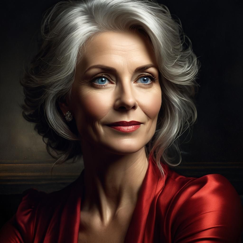 Elegant Woman in Red Gown: Photographic Portrait