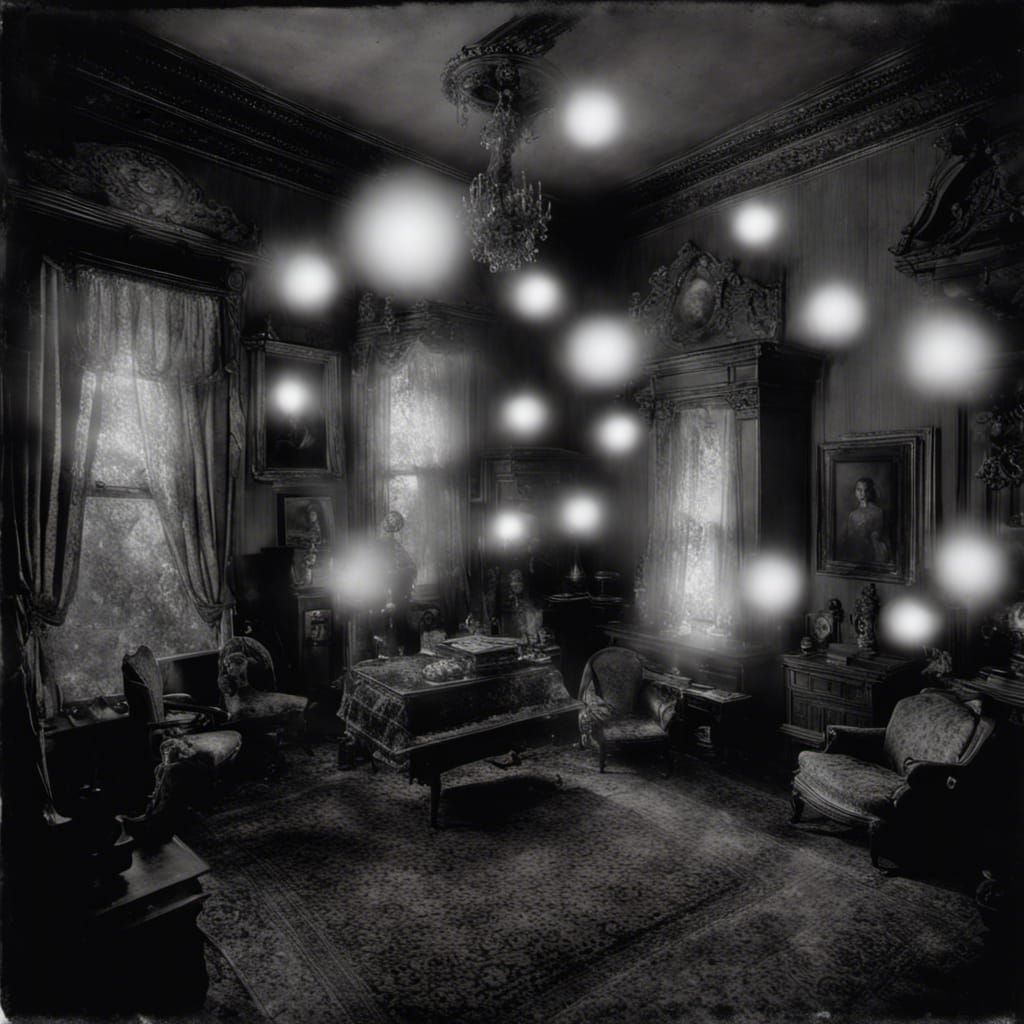 Hyperrealistic Victorian Parlor with Orbs in Daguerreotype S...