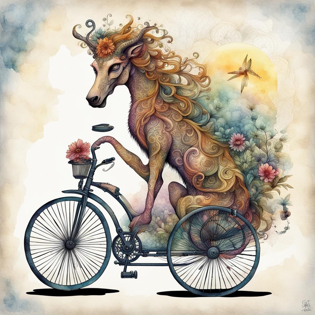 Mystical Creature in Watercolor and Ink