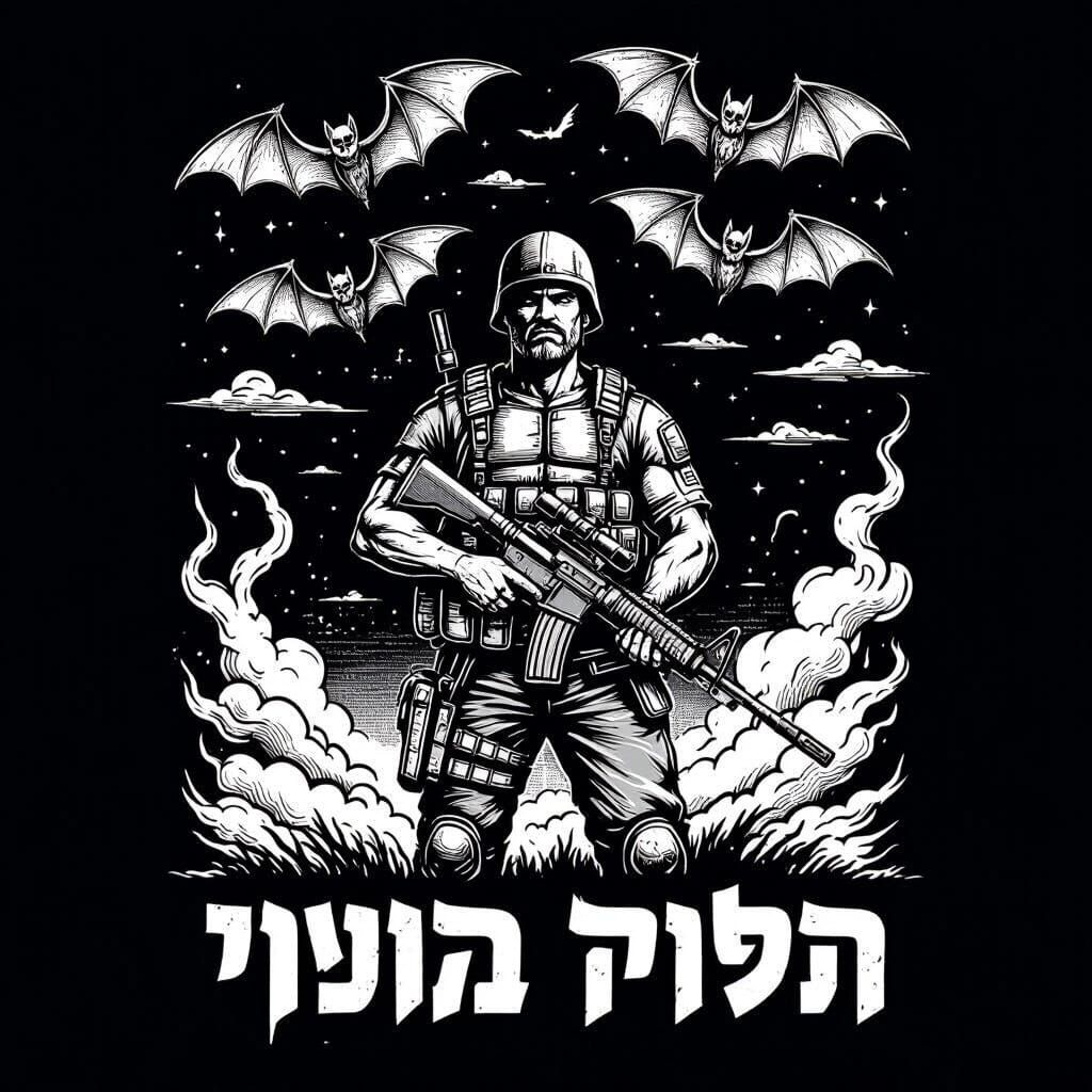 Tattoo-Style Soldier Illustration with Bats and Graffiti