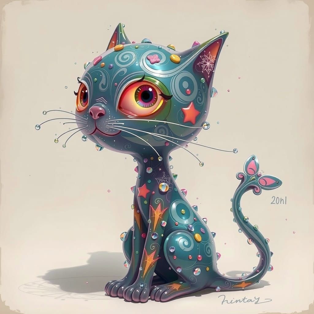 Surreal Anime Key Visual of Glowing Polka Dot Kitty in Whims...