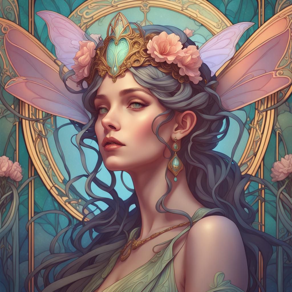 Art Nouveau Fairy Queen in Pastel Fantasy Style