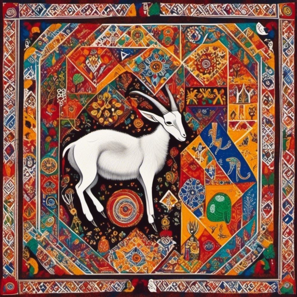 Stylized Mountain Goat with Indian Handicraft Patterns