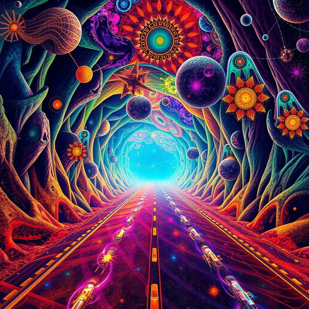 Kaleidoscopic Underworld Highway in Shamanic Style
