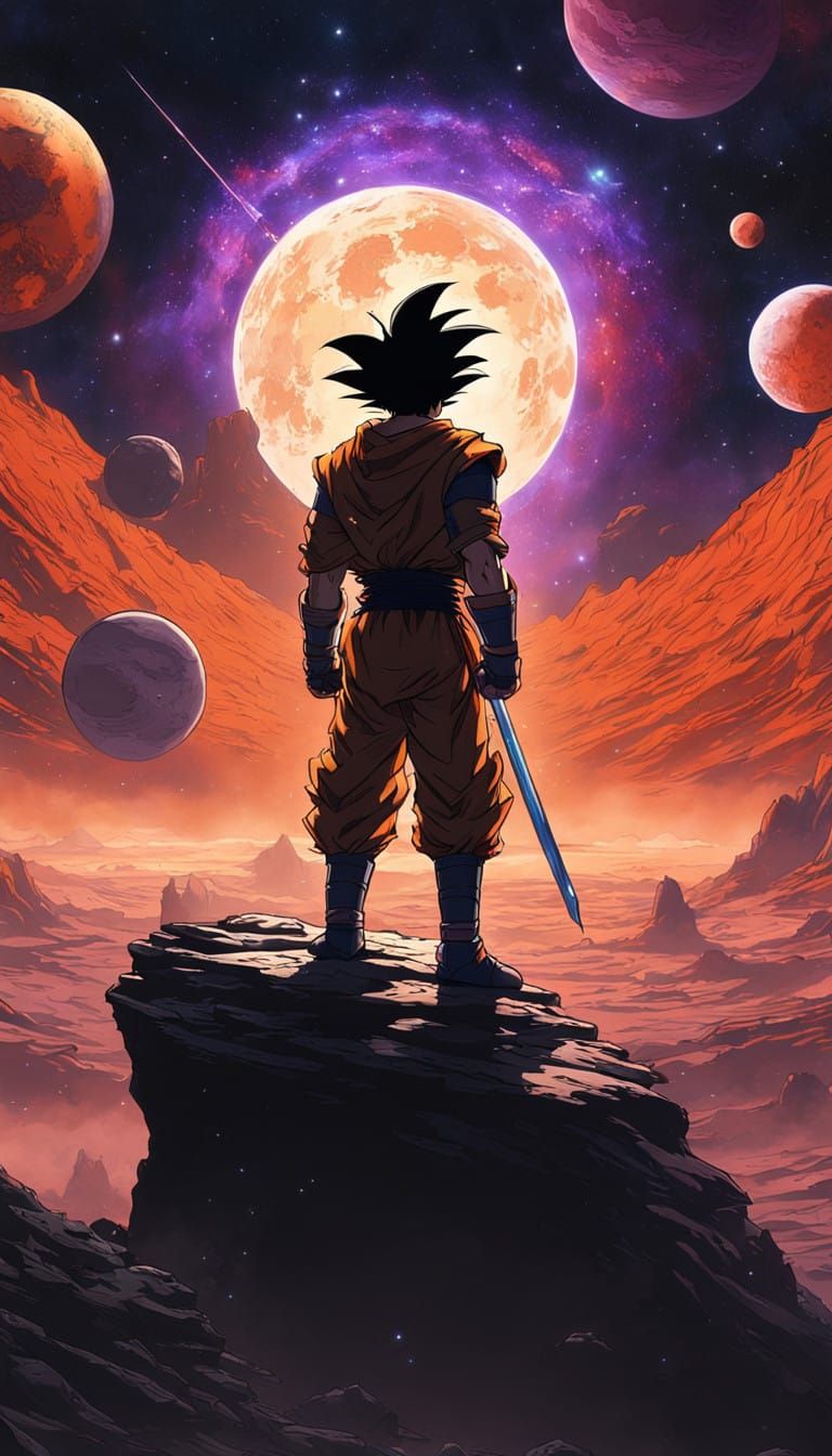 Ethereal Goku Marvels at Celestial Mars