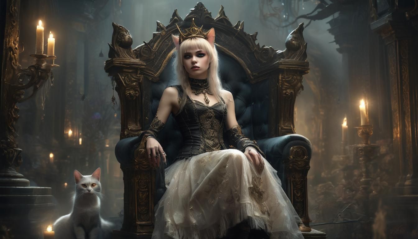 Punk Rock Princess Cat in Ethereal Throne Room