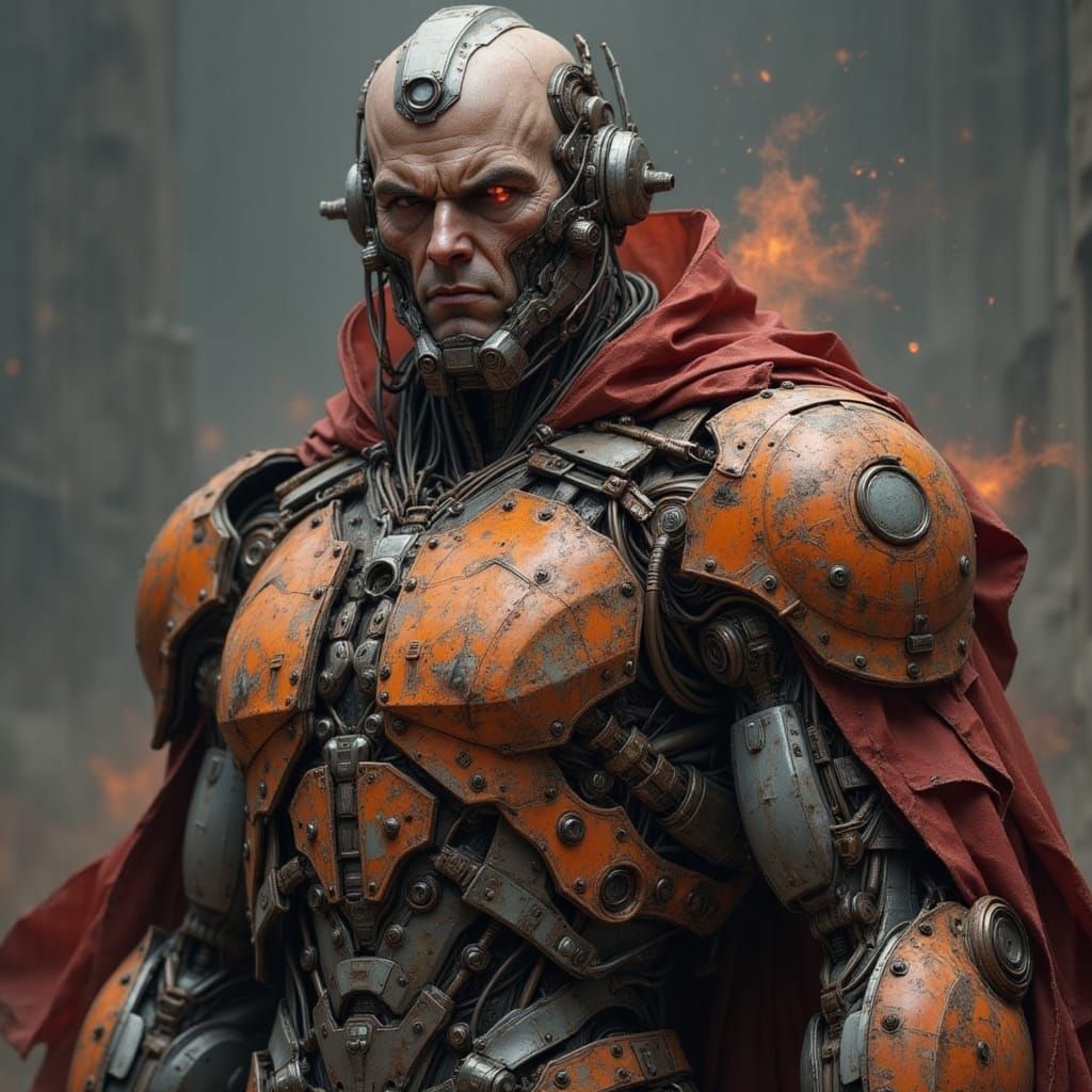 Cyborg Warrior with Wings and Metallic Armor