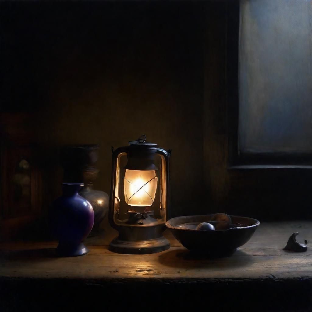 Melancholic Still Life in Chiaroscuro, Moody Lighting