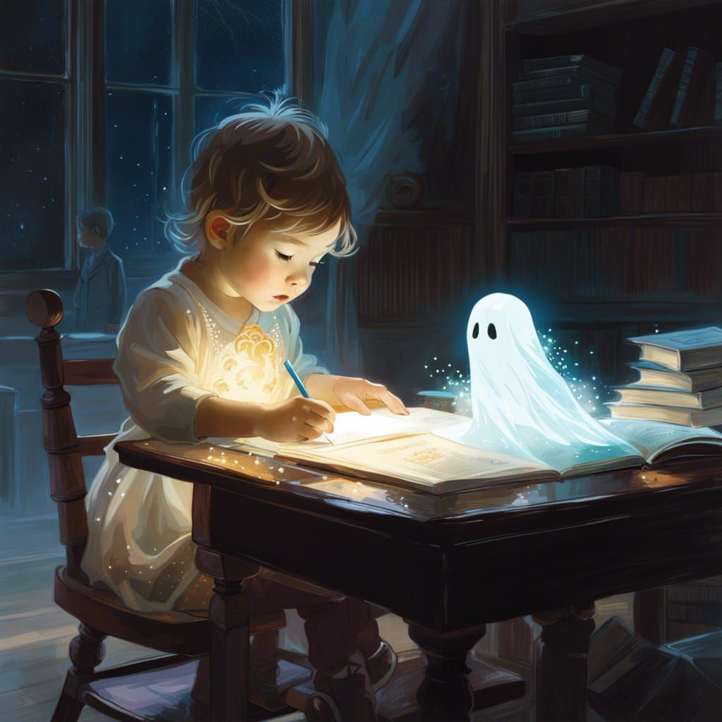 Ghostly Tutor: Adorable Double Exposure Homework Scene