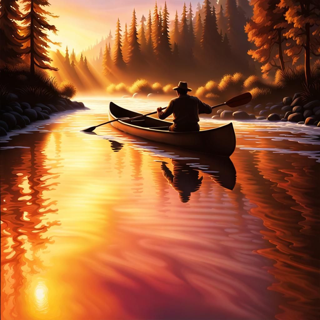 Canoeist on a Warm Stream: Matte Painting