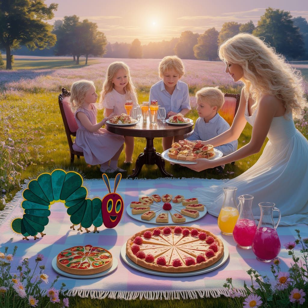 Caterpillar's Picnic: Impressionistic Scene of Joyful Abunda...