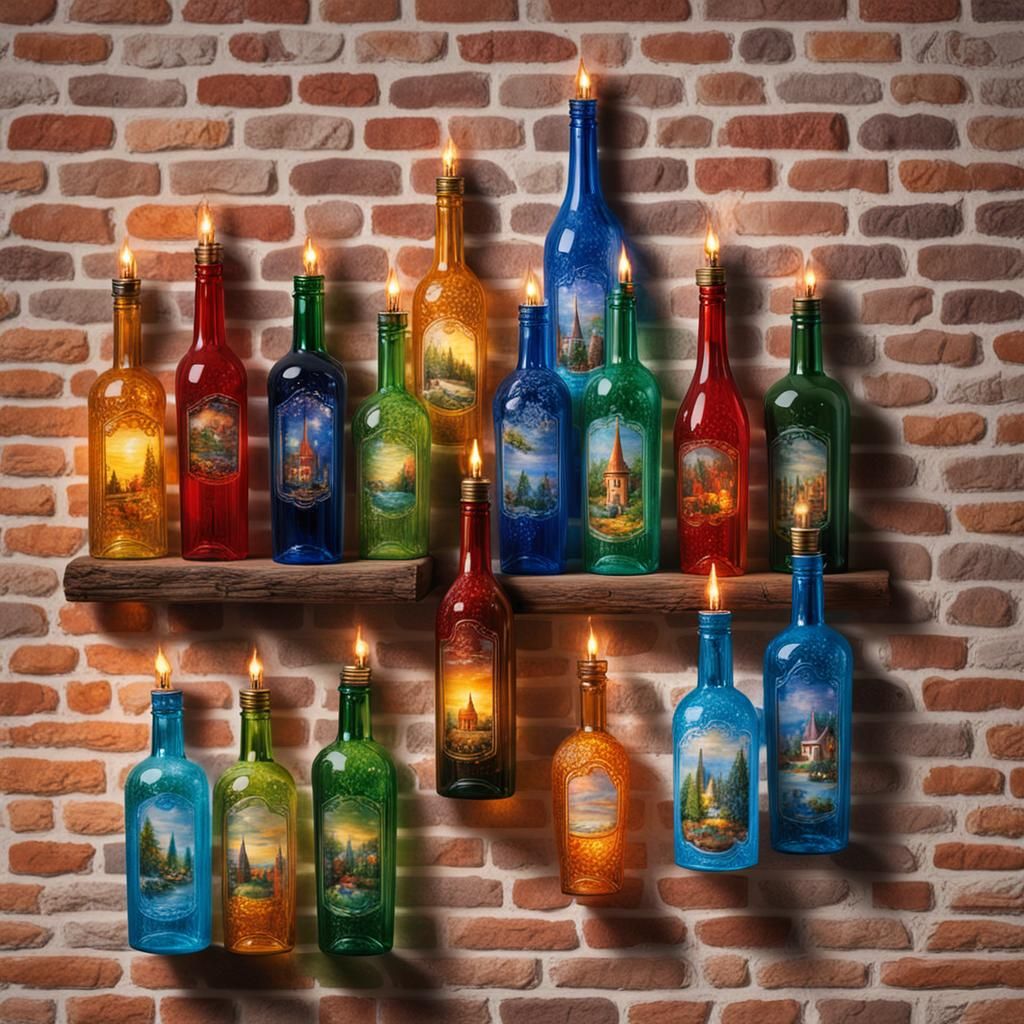 Colorful Glass Bottle Wall with Volumetric Lighting