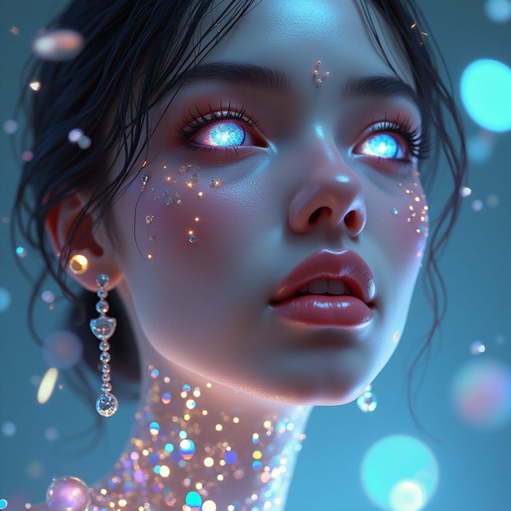 Cyberpunk Goddess in Liquid Metal and Holographic Accents