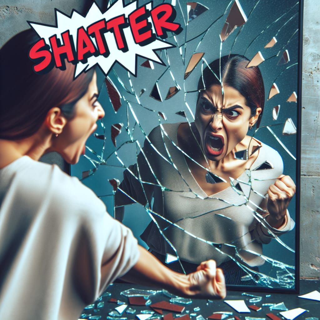 Furious Woman and Shattered Reflection